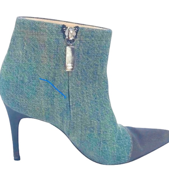 CHANEL Vintage Wash denim & leather heel high cut short boots EU 9 38 US - Picture 8 of 14
